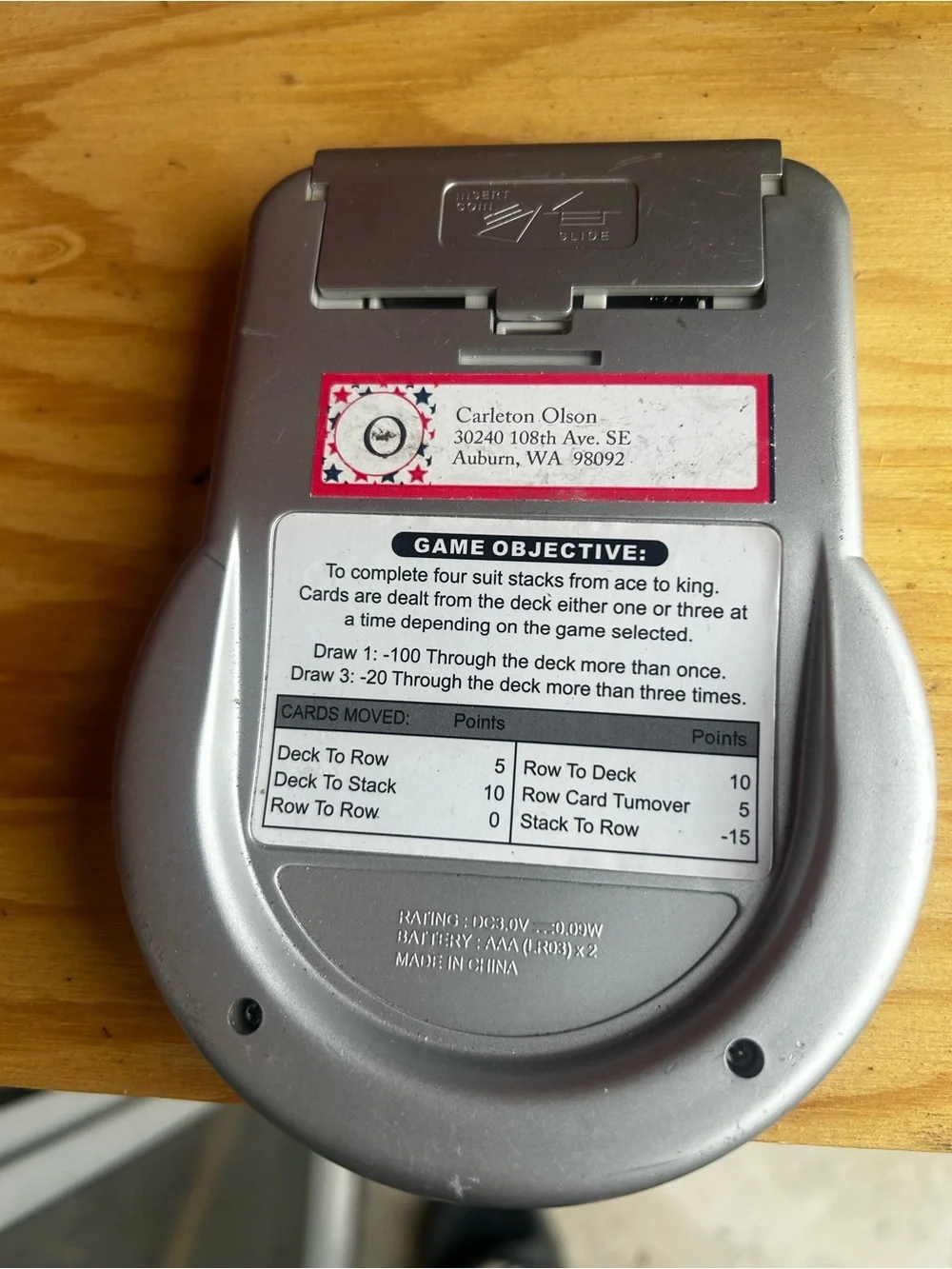 Solitaire Portable Electronic Game - Silver with Black Buttons